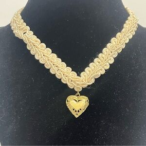 lace choker enamel heart charm romantic vintage victorian revival